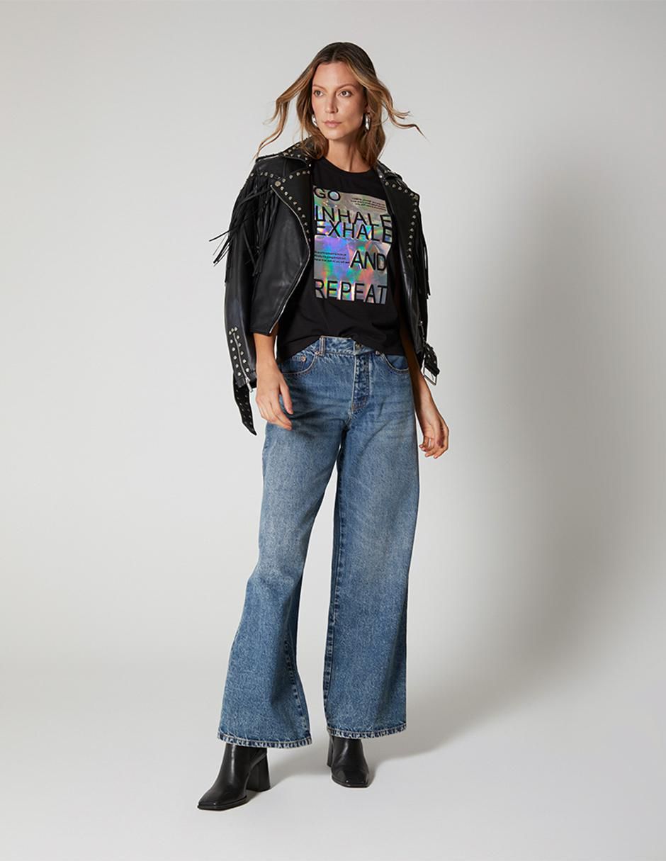 Playera manga corta Studio F Tornasol cuello redondo para mujer