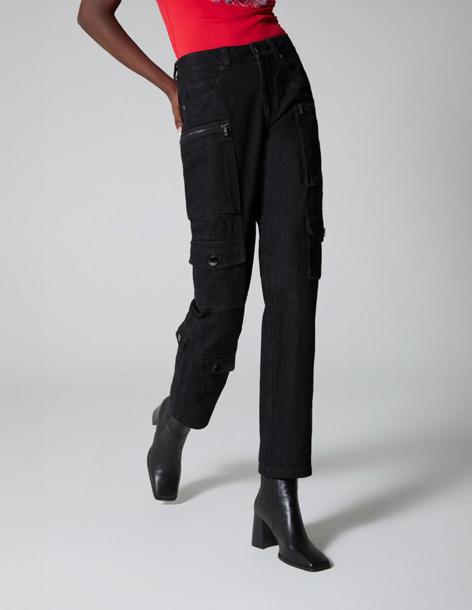 Jeans cargo straight para mujer