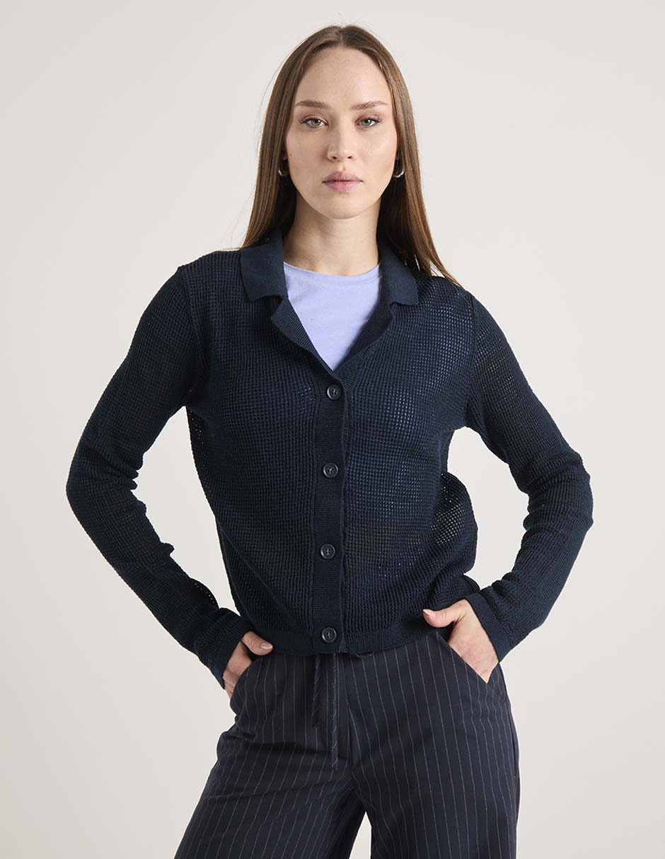 Suéter cuello camisero para mujer