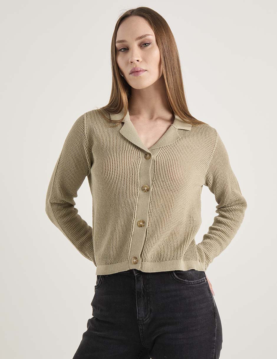 Suéter cuello camisero para mujer