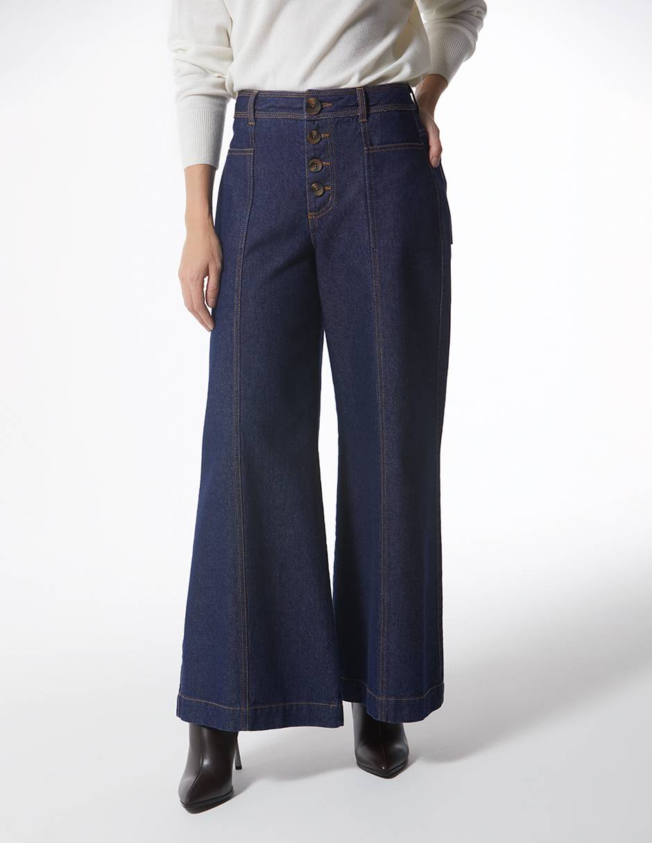 Jeans wide leg Jean palazo super alto botones corte cintura para mujer Jeans wide leg Jean palazo super alto botones corte cintura para mujer