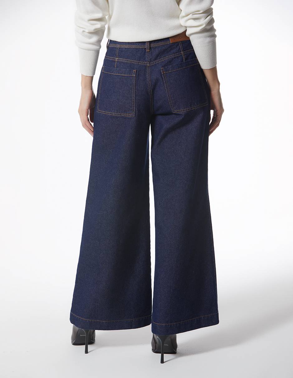 Jeans wide leg Jean palazo super alto botones corte cintura para mujer 3