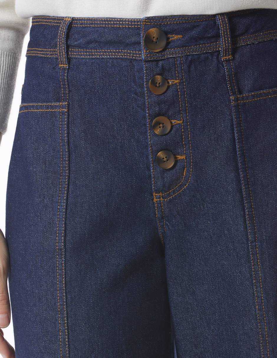 Jeans wide leg Jean palazo super alto botones corte cintura para mujer 4
