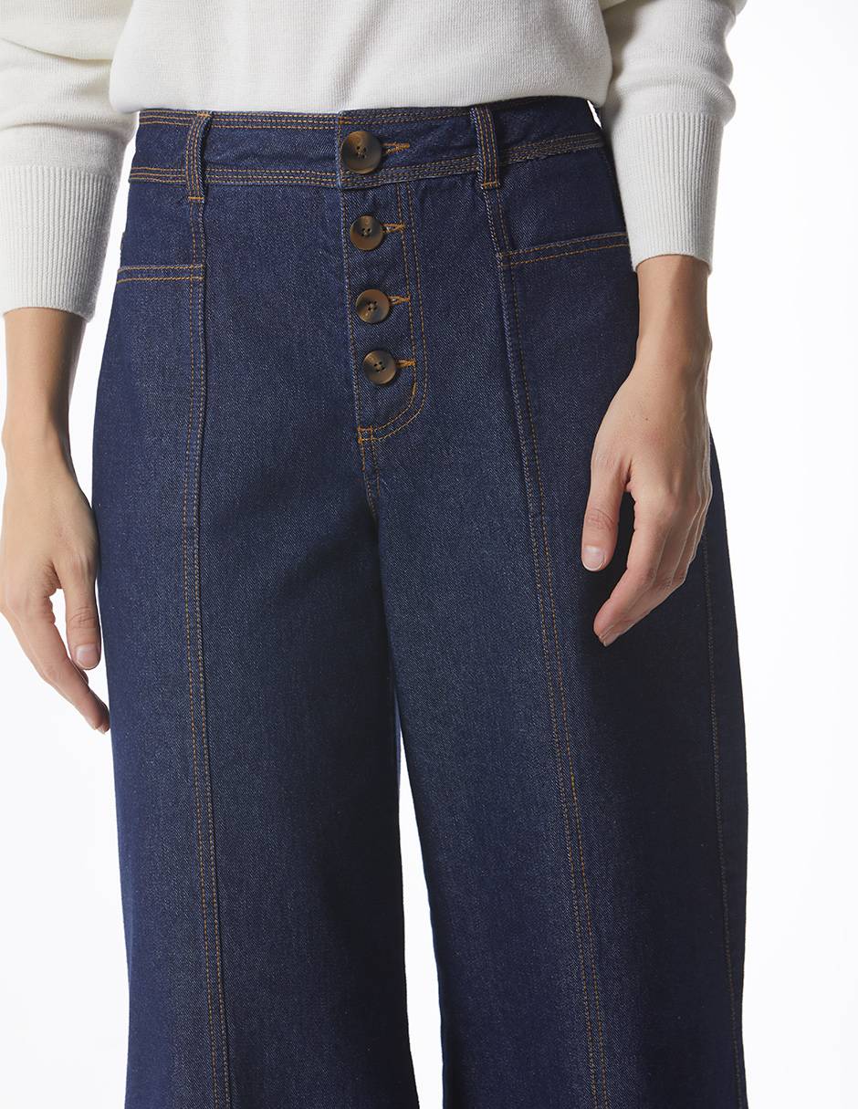 Jeans wide leg Jean palazo super alto botones corte cintura para mujer 5