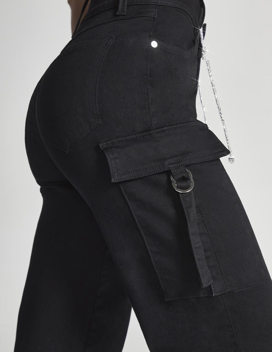 Jeans cargo amplio corte cintura alta para mujer 4