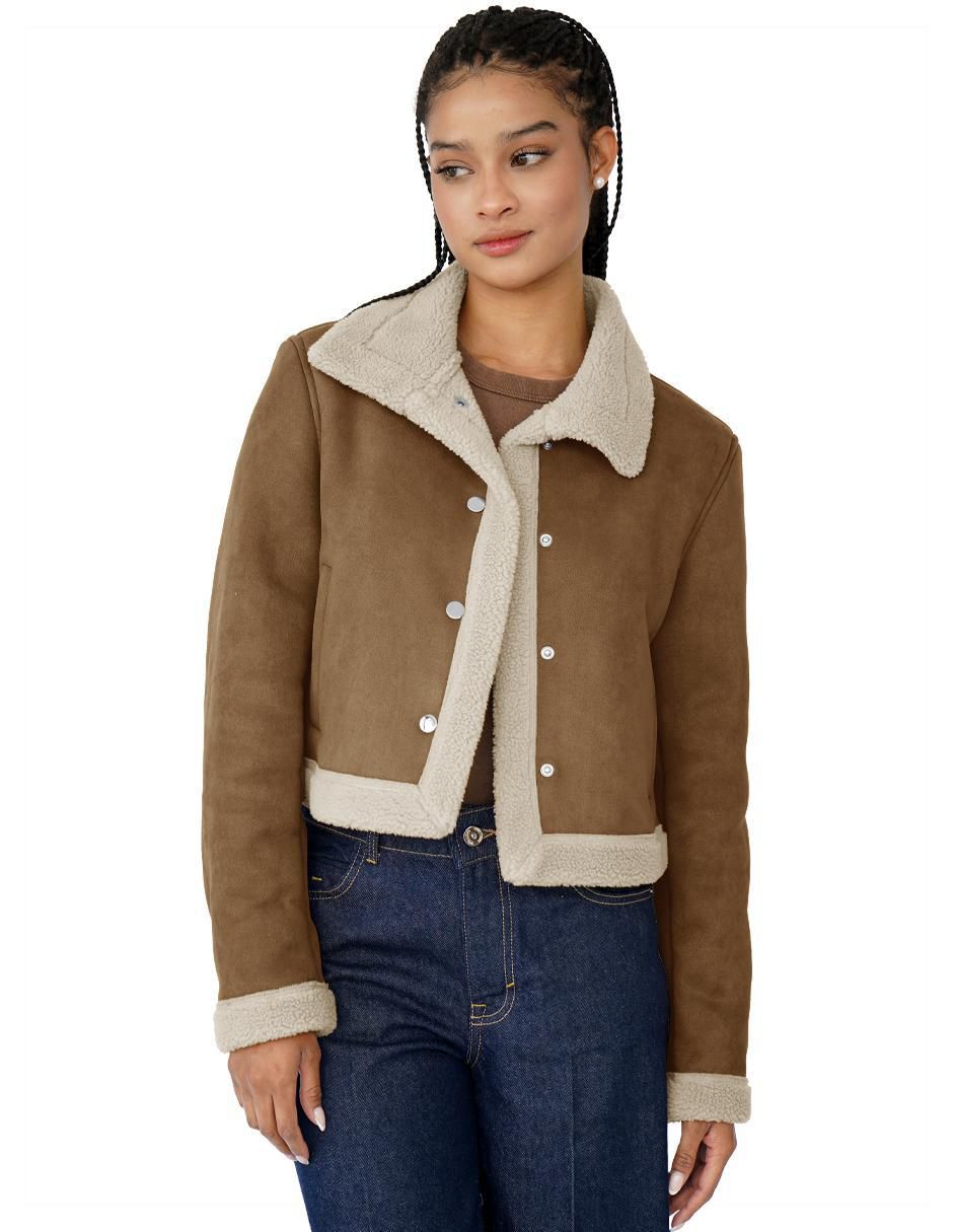Chamarra casual de gamuza para mujer 1