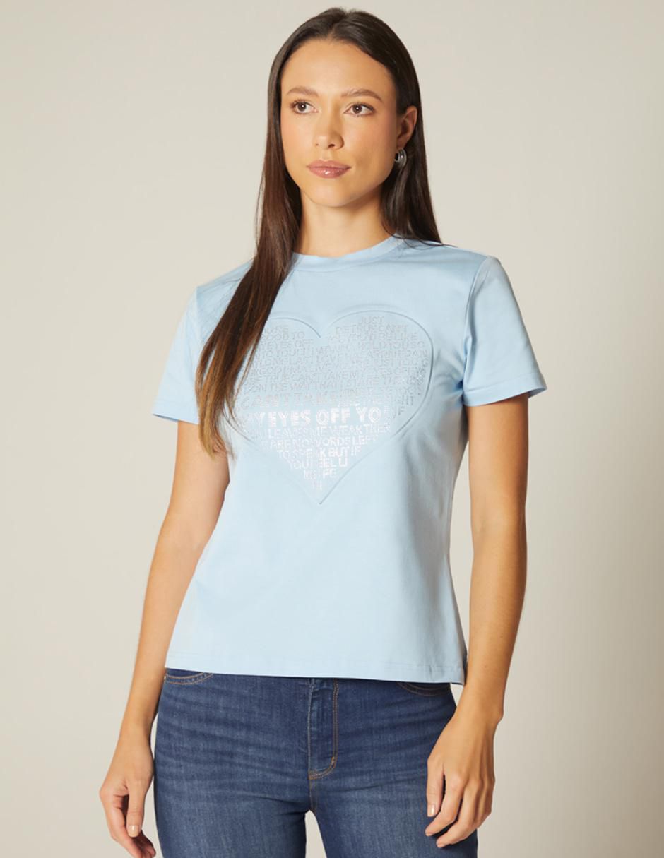 Playera manga corta Texto Hotfix cuello redondo para mujer Playera manga corta Texto Hotfix cuello redondo para mujer