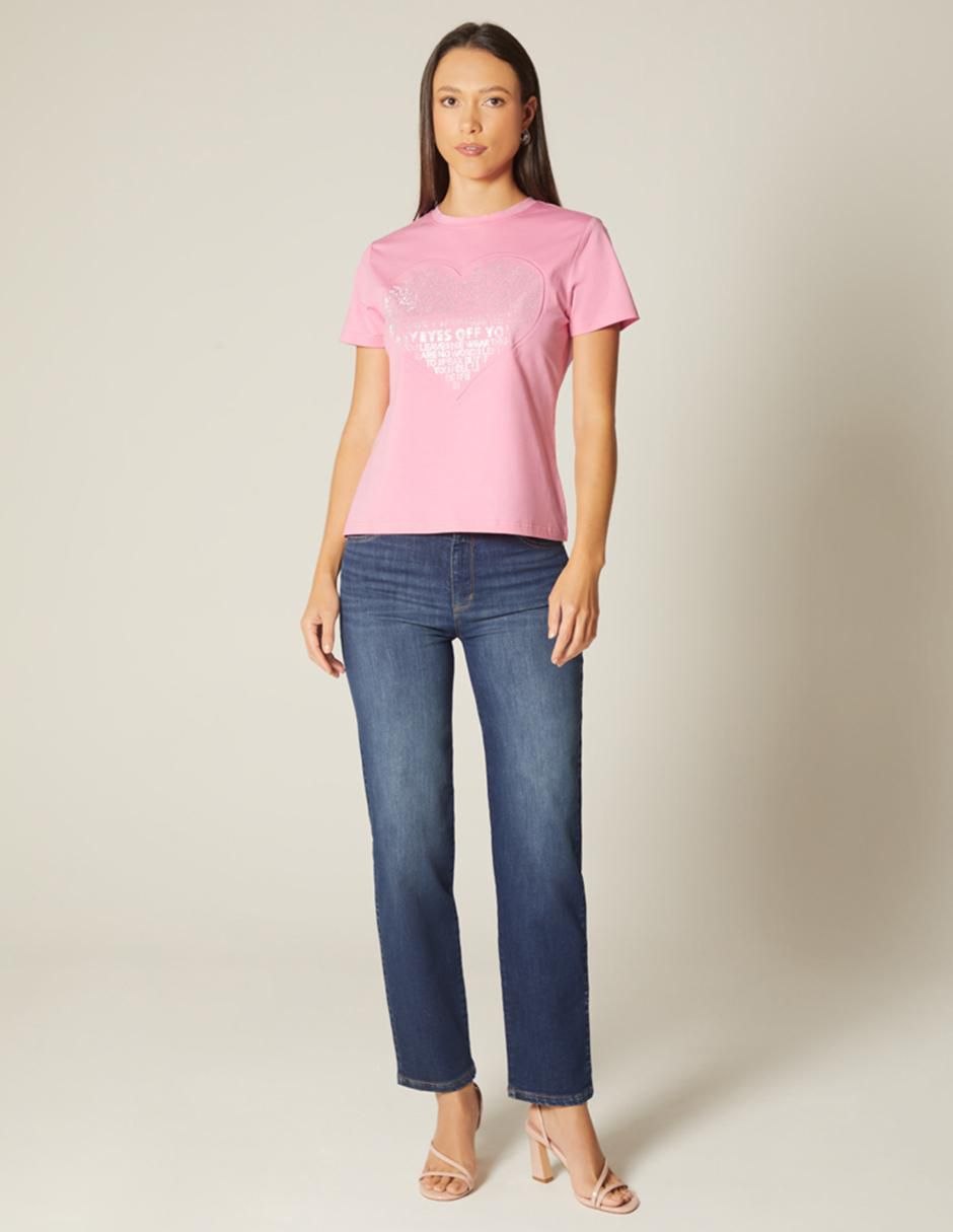 Playera manga corta Studio F Texto Hotfix cuello redondo para mujer
