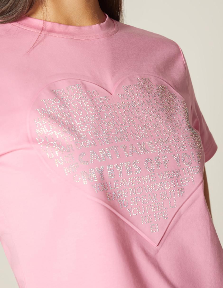 Playera manga corta Studio F Texto Hotfix cuello redondo para mujer