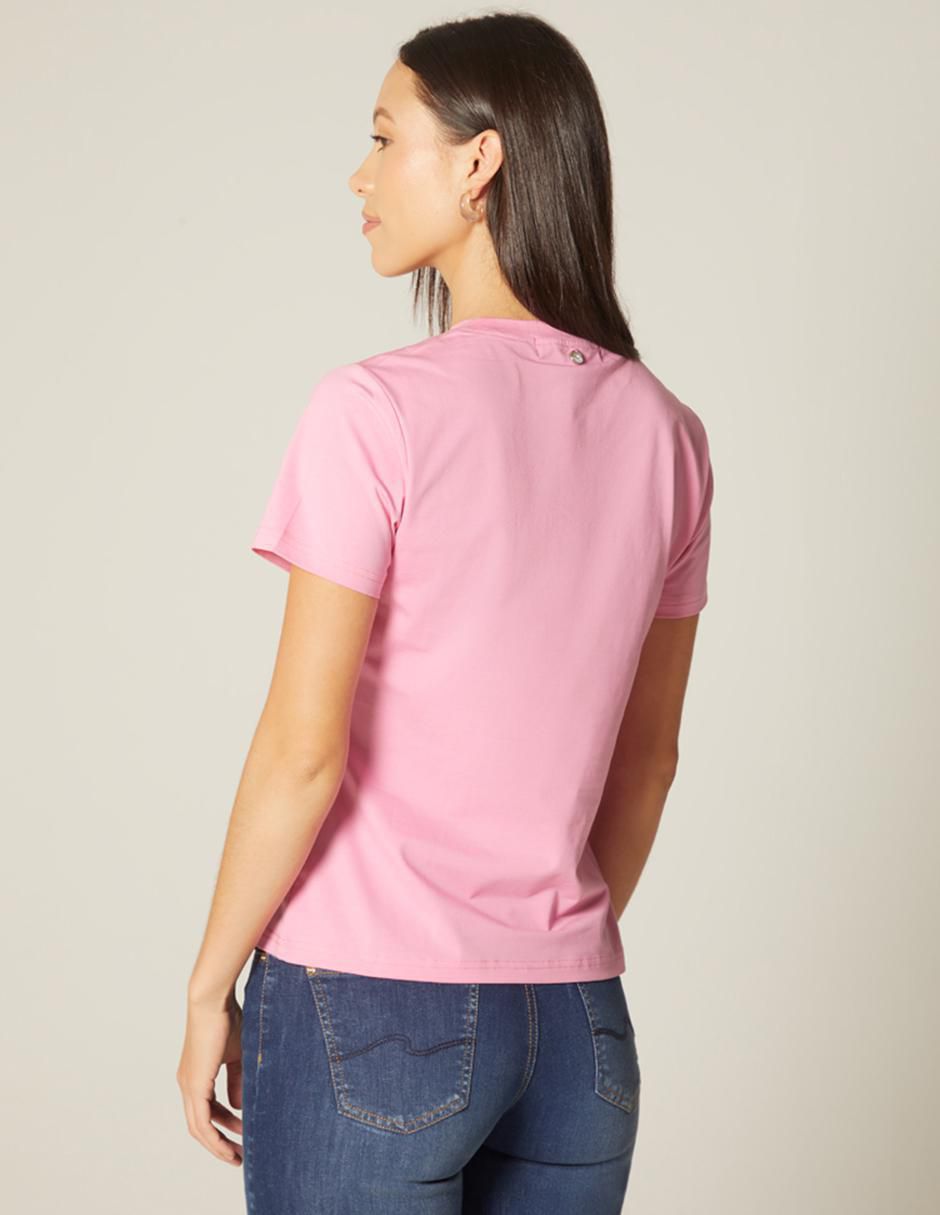 Playera manga corta Studio F Texto Hotfix cuello redondo para mujer