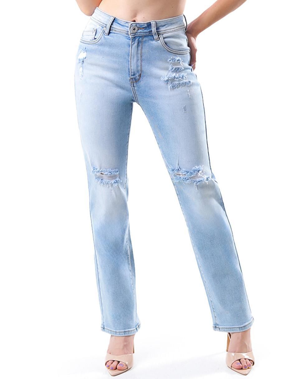 Jeans straight corte cintura para mujer