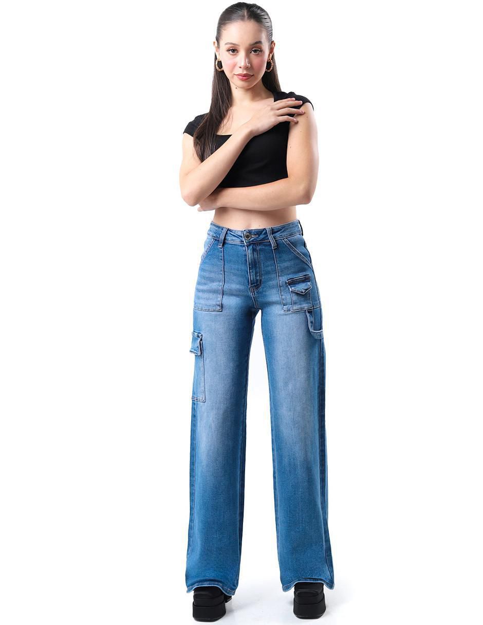 Jeans wide leg corte cintura para mujer 4
