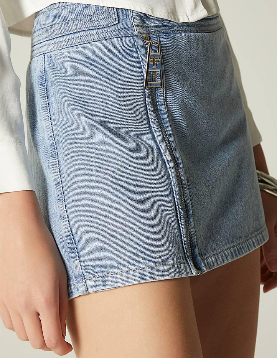 Falda short Denim Luxury Silver de mezclilla a la cintura