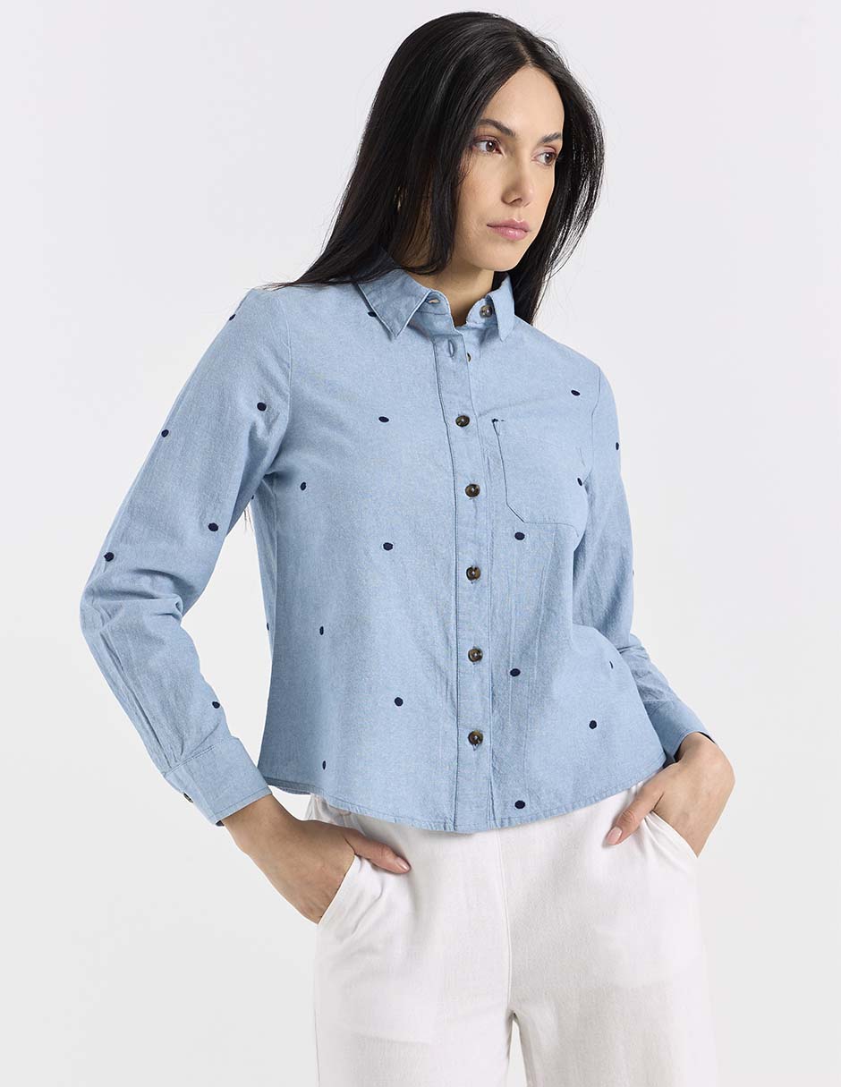 Camisa de algodón manga larga para mujer
