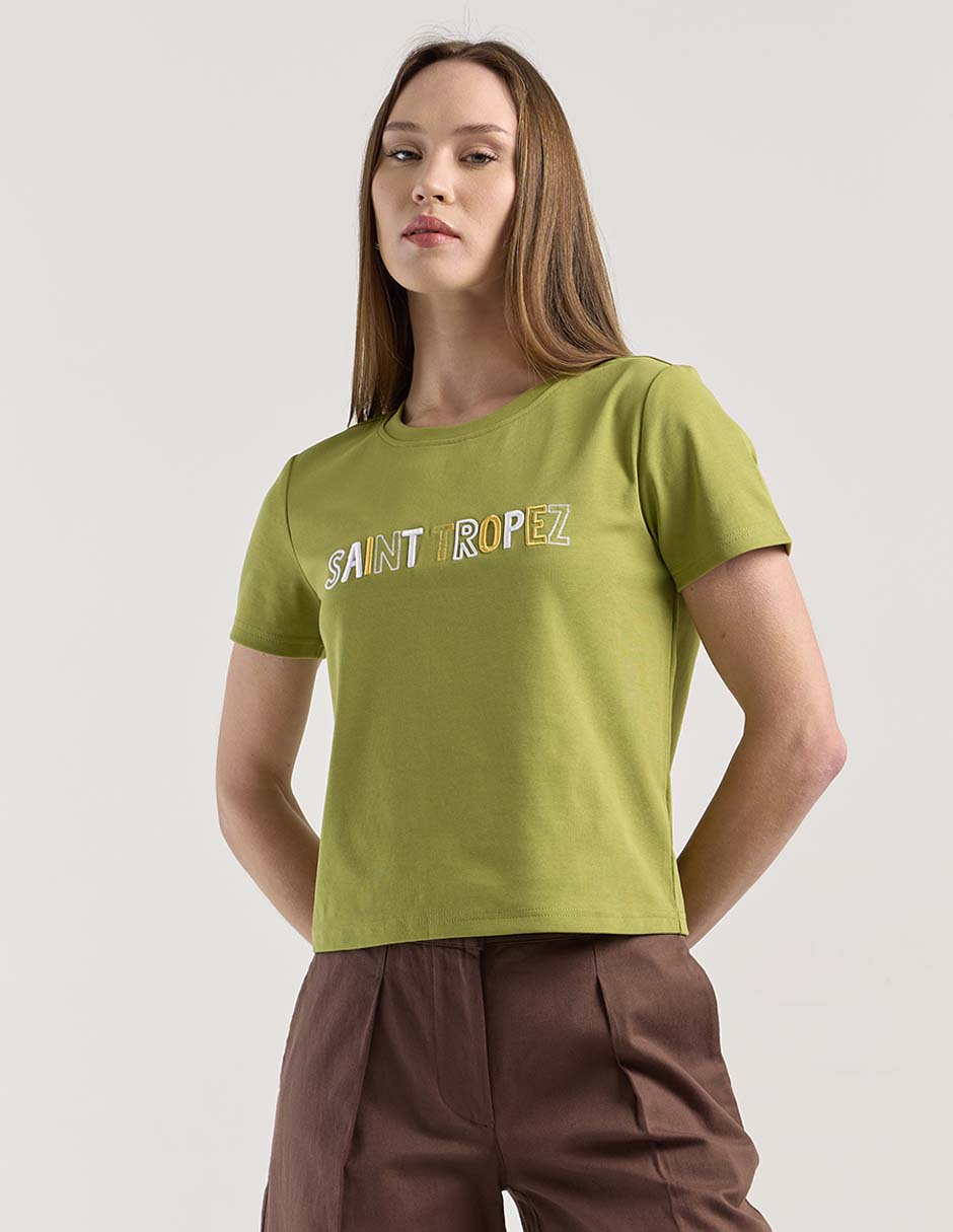 Playera manga corta cuello redondo para mujer