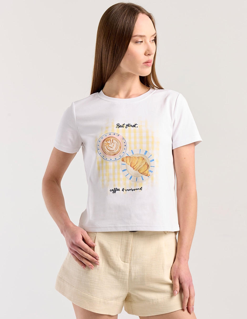 Playera manga corta cuello redondo para mujer