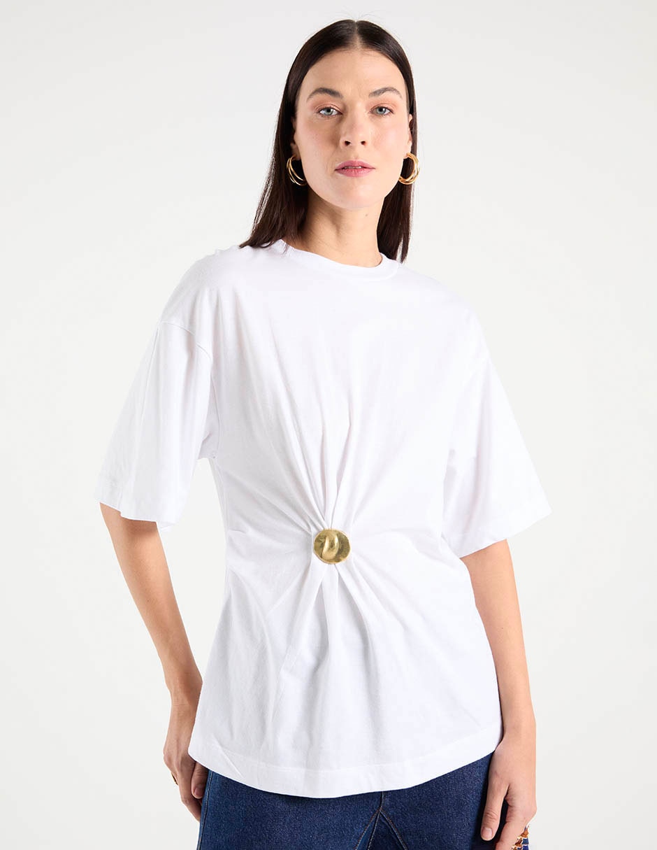Blusa plisada manga al codo para mujer