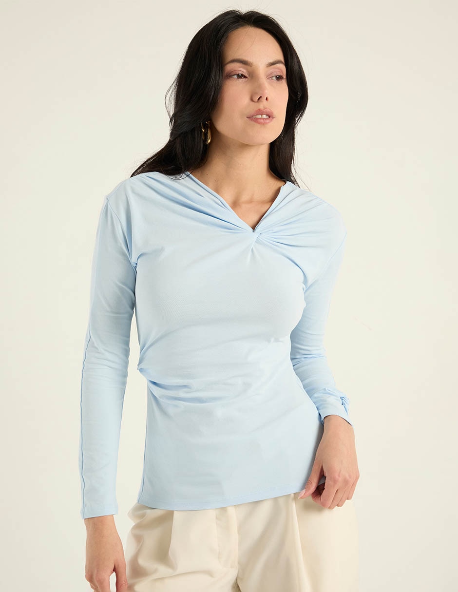 Playera manga larga cuello V para mujer 2