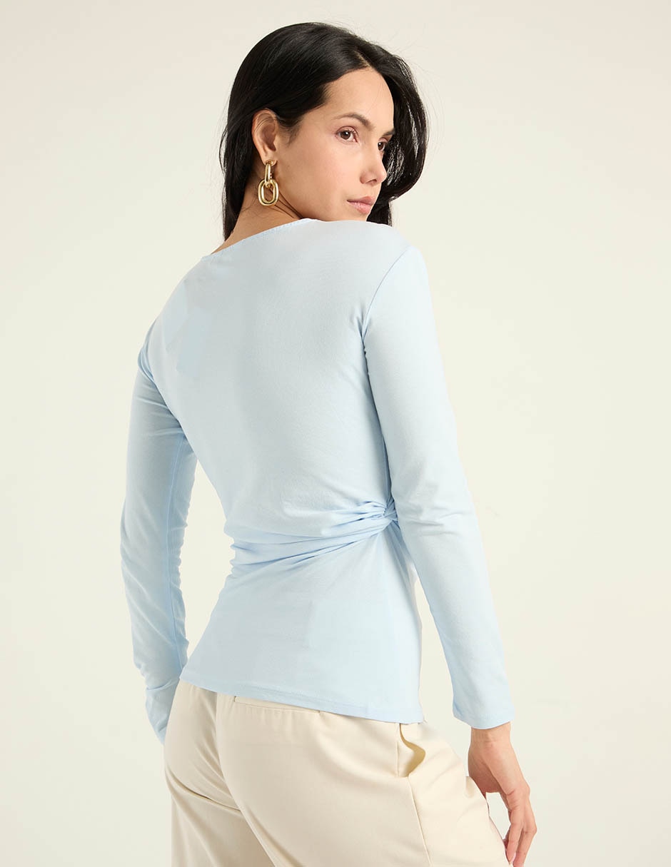 Playera manga larga cuello V para mujer 6