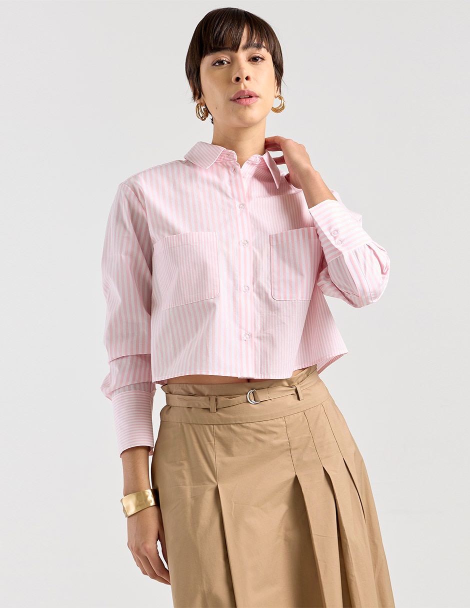 Camisa de algodón manga larga para mujer