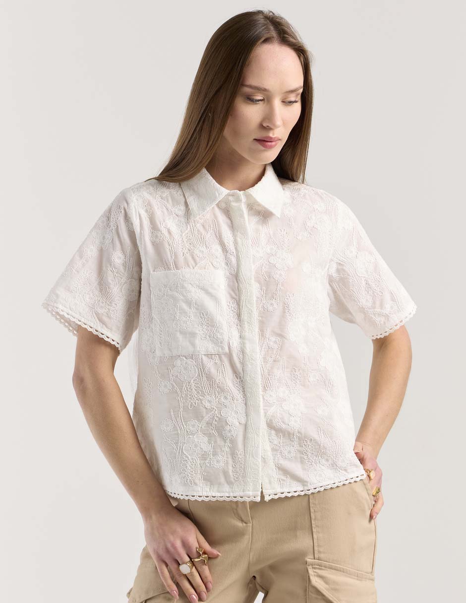 Camisa de algodón manga corta para mujer