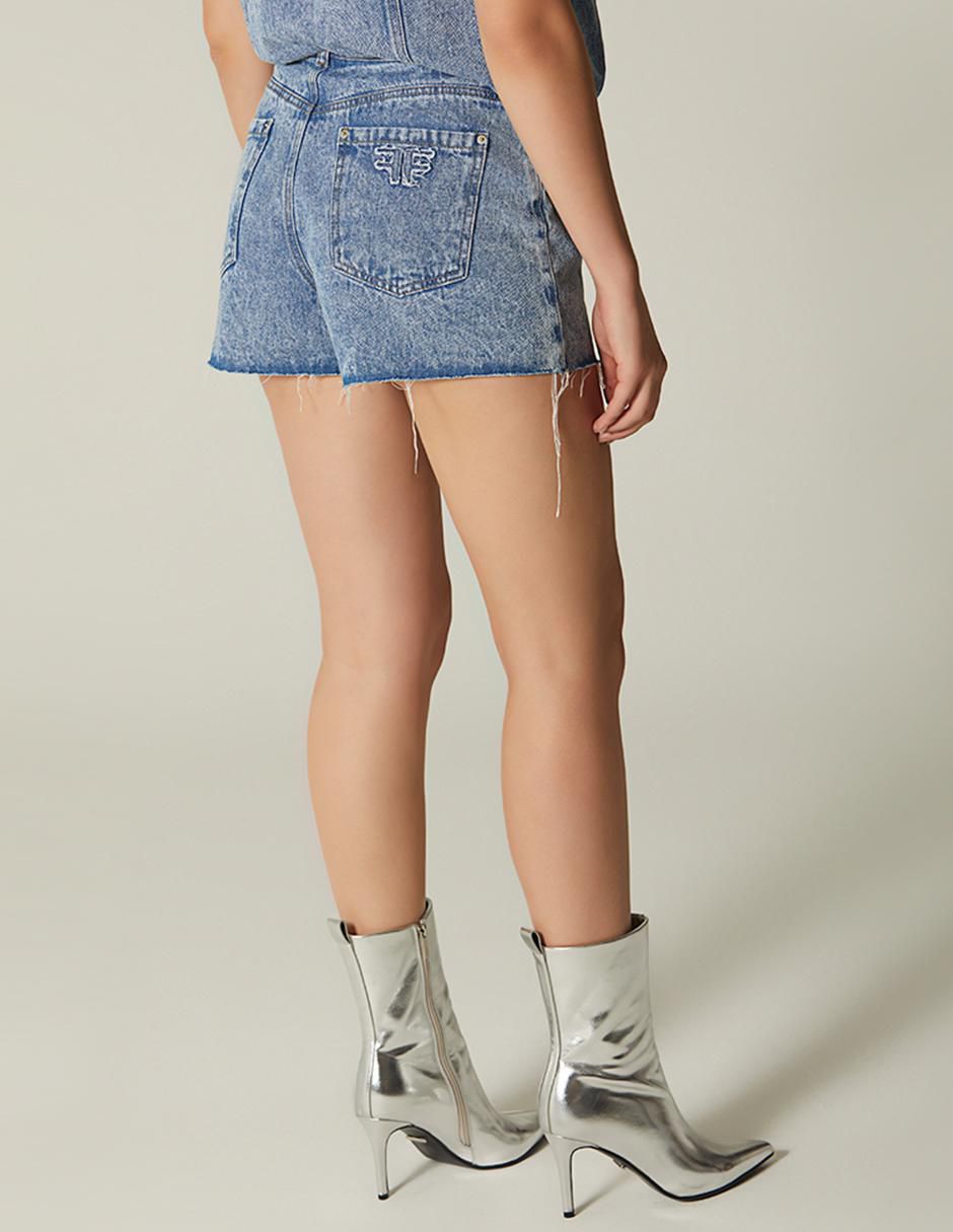 Short Denim Embroidery Logo de mezclilla para mujer 4