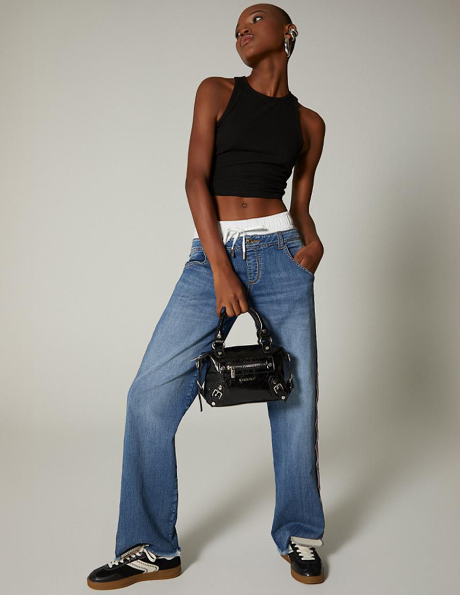 Jeans straight Sporty Striped Denim para mujer