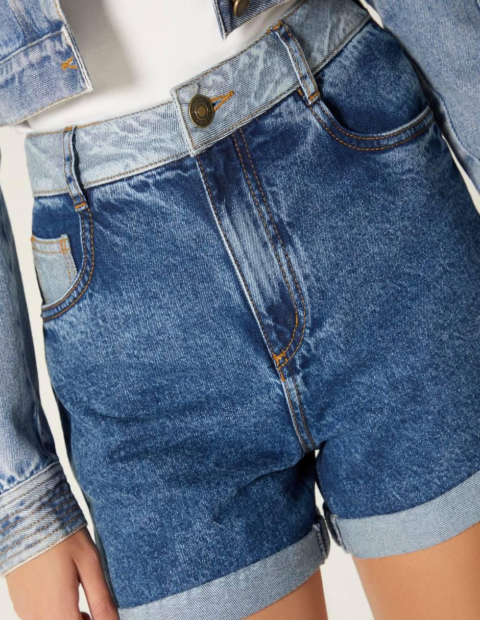 Short Denim Contraste de mezclilla para  mujer 2