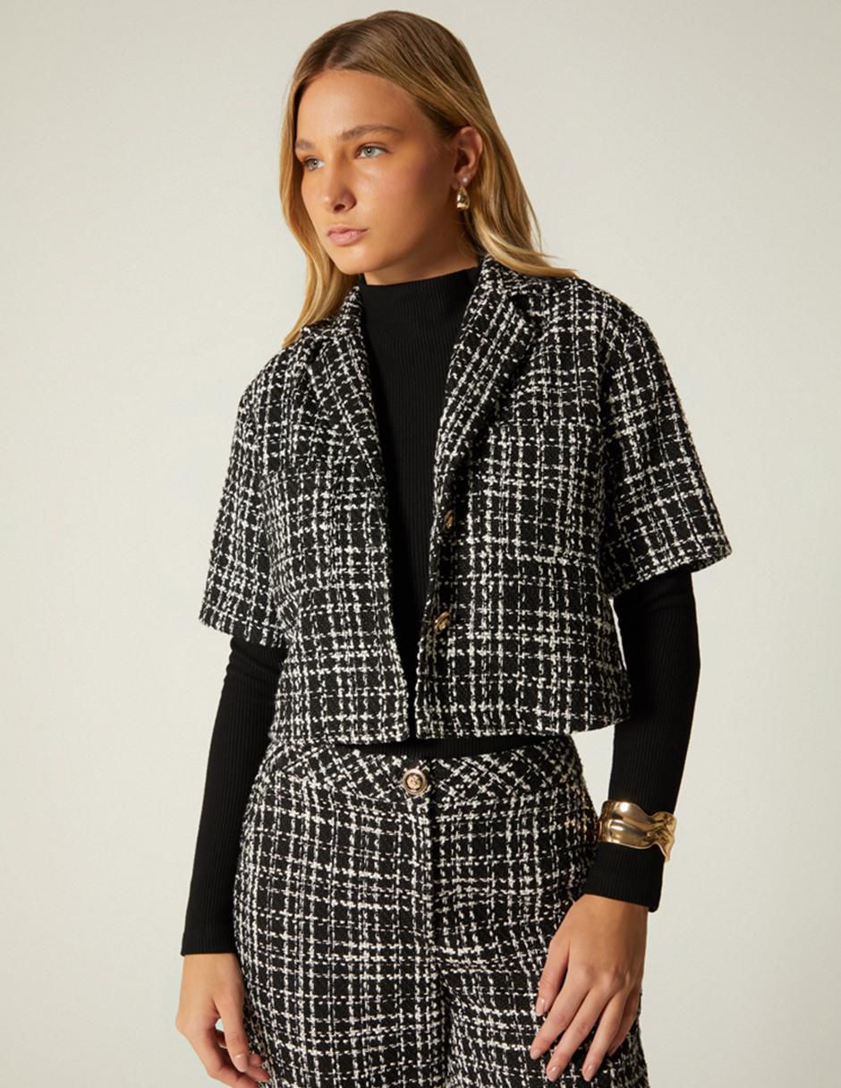Top cuello solapa escote V manga corta