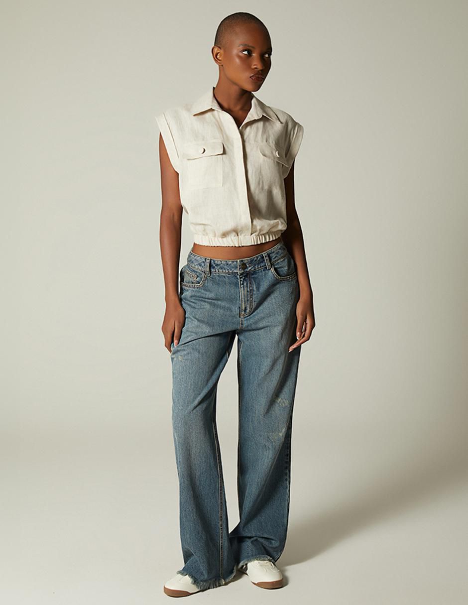 Top cuello camisero manga corta 2