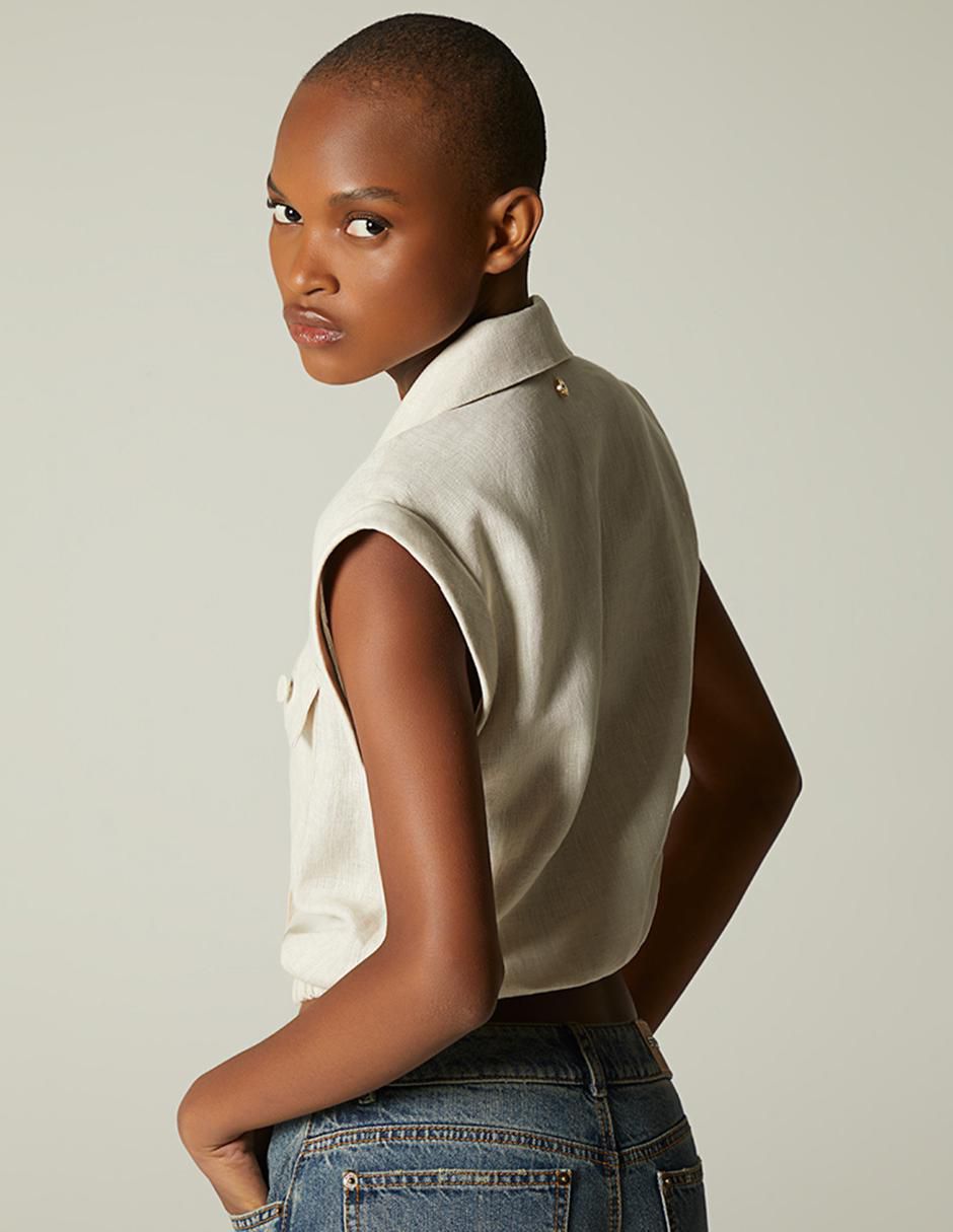 Top cuello camisero manga corta 4