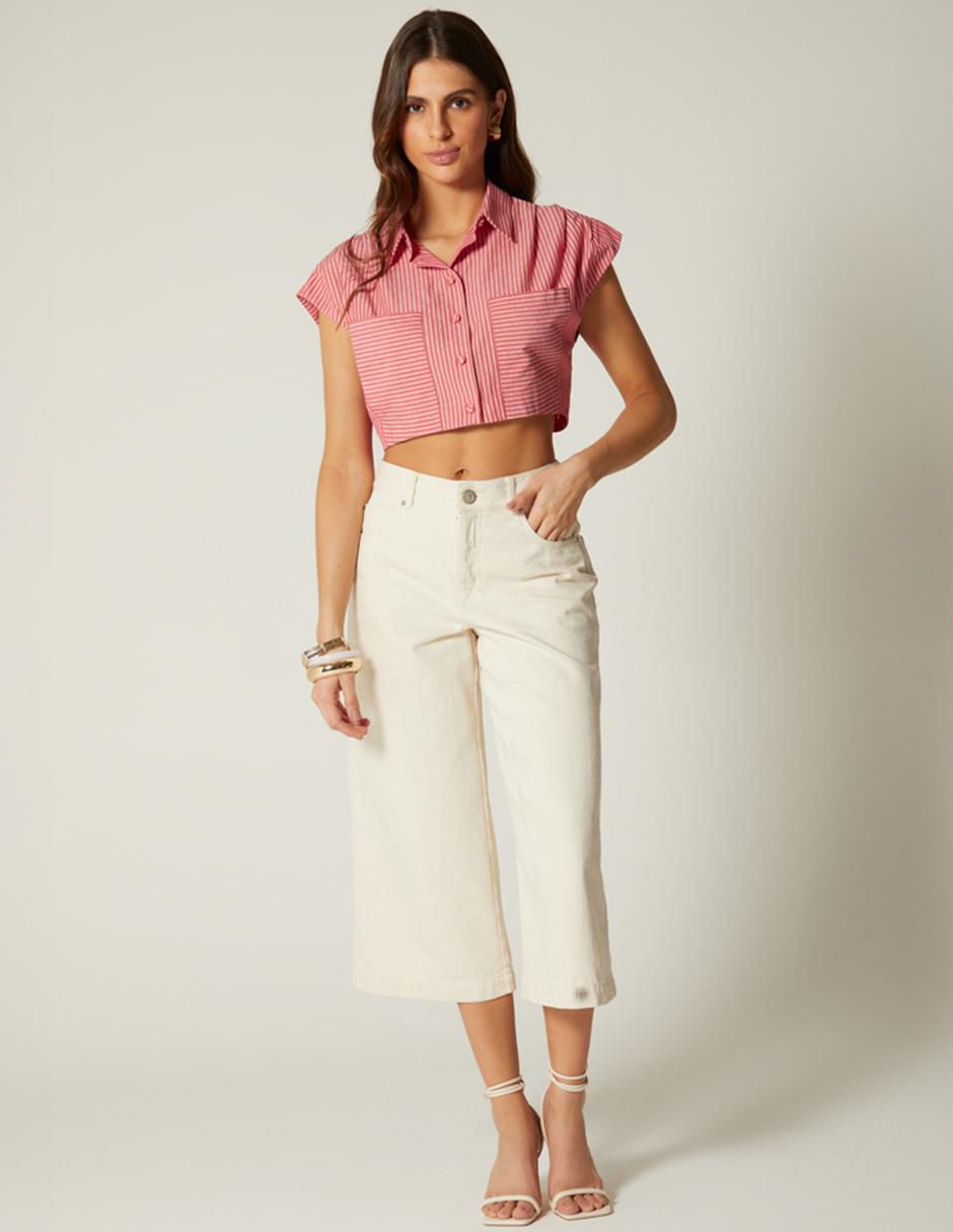 Top Studio F cuello camisero manga corta