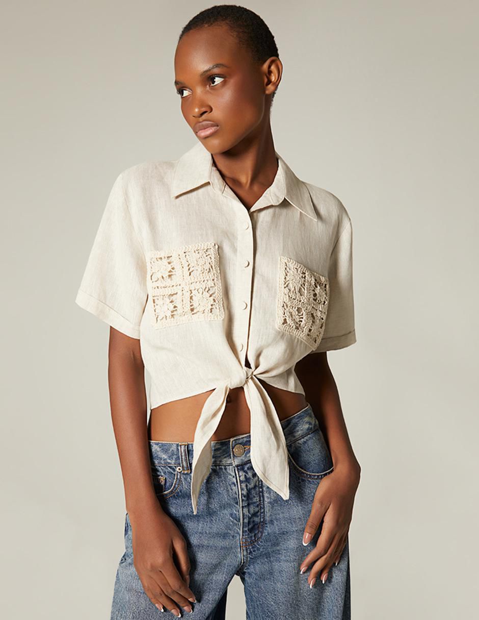 Top cuello camisero manga corta Top cuello camisero manga corta