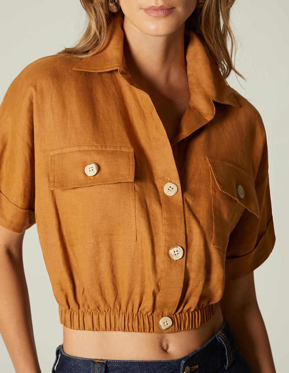Top cuello camisero manga corta Top cuello camisero manga corta