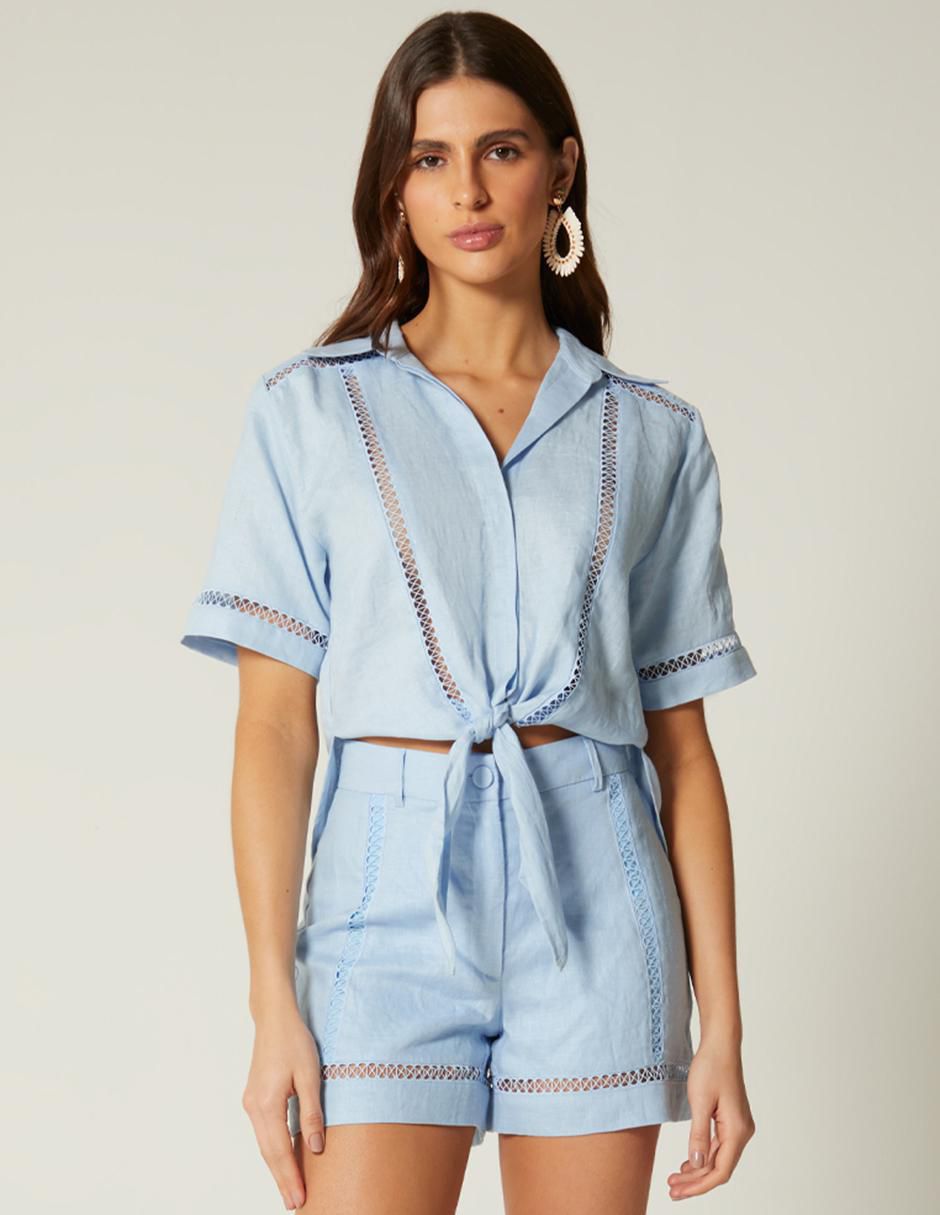 Top cuello camisero manga corta