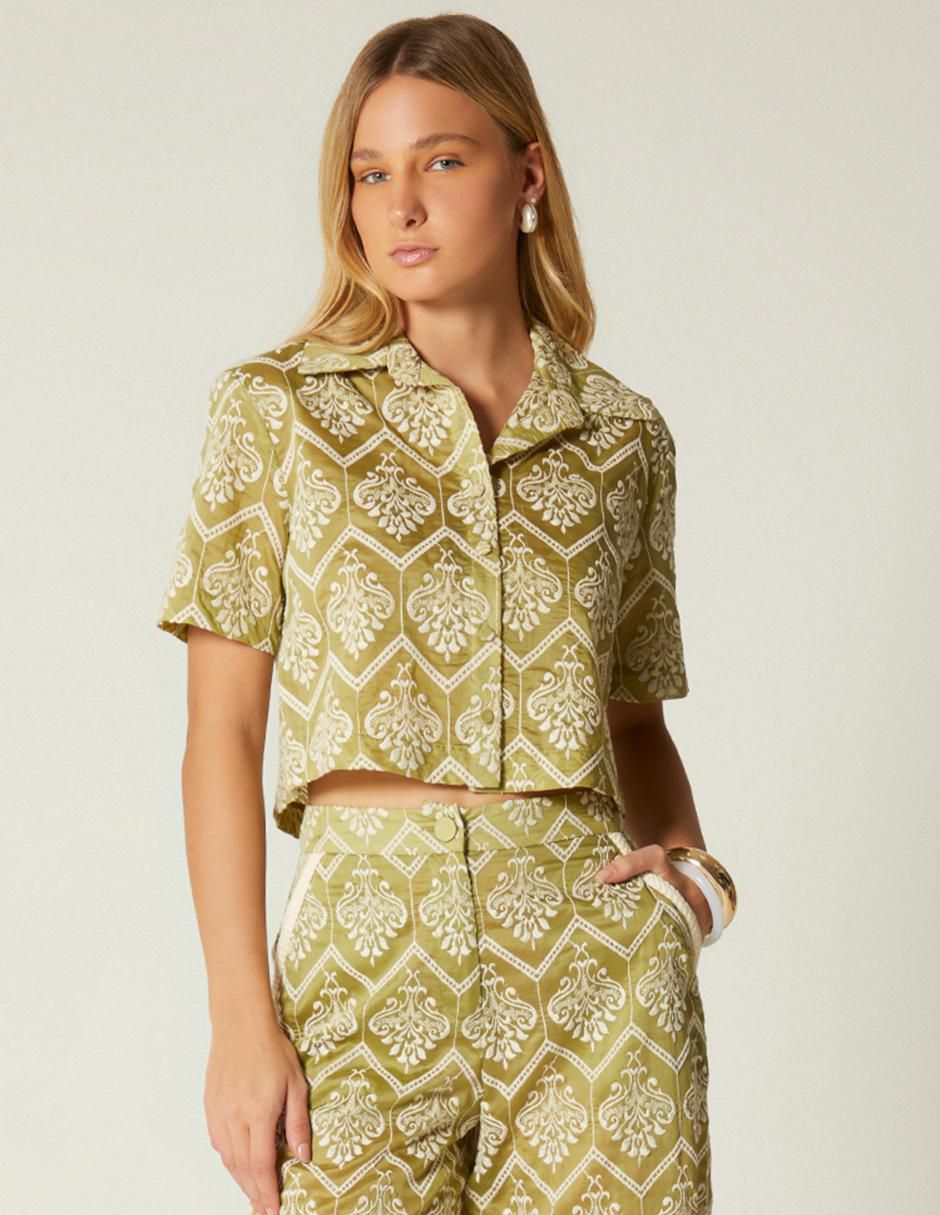 Top cuello camisero manga corta Top cuello camisero manga corta