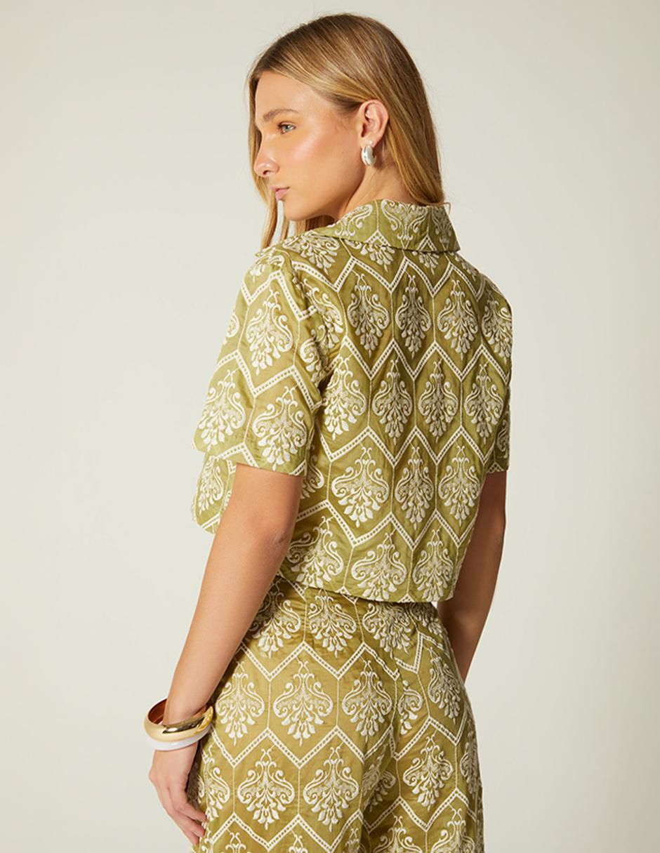 Top cuello camisero manga corta