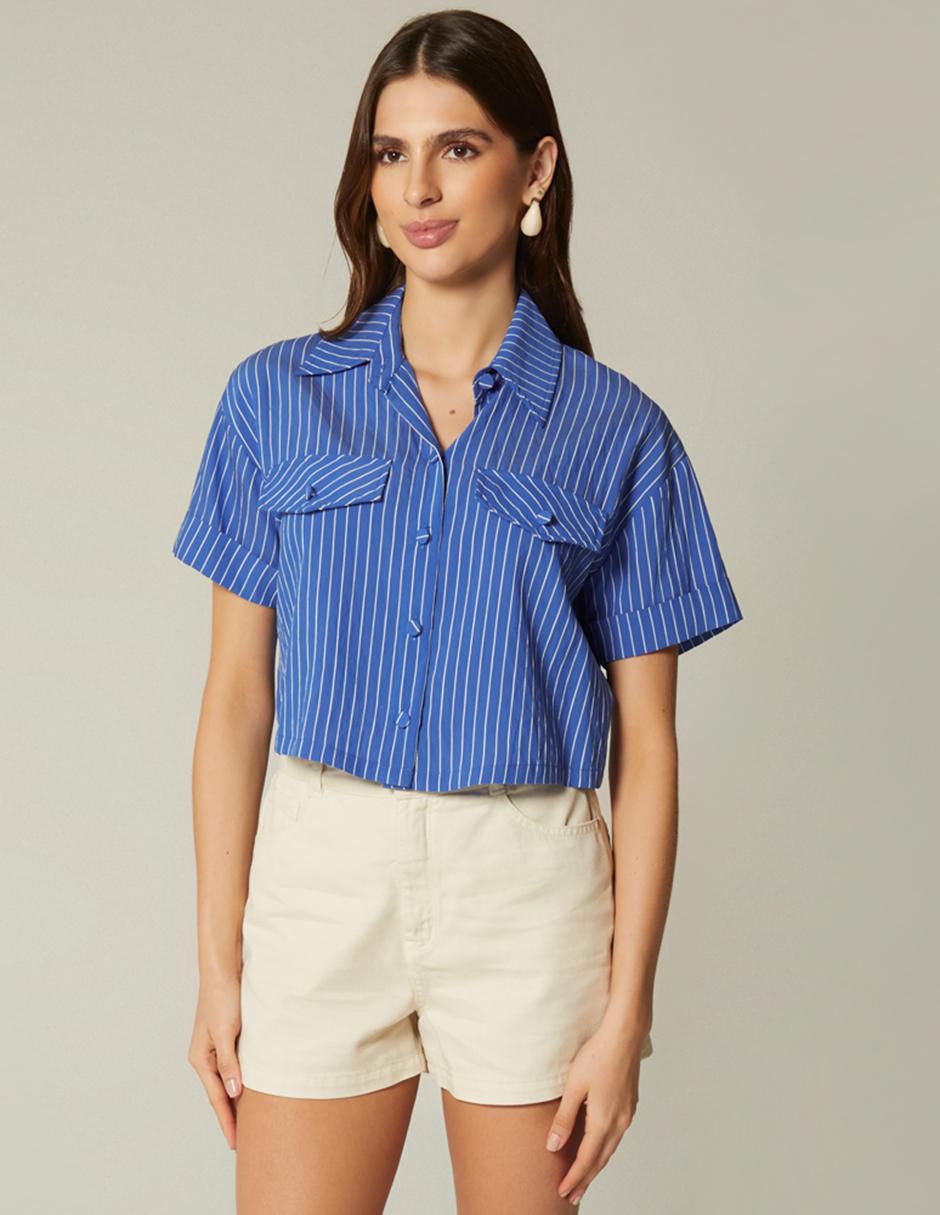 Top cuello camisero manga corta Top cuello camisero manga corta