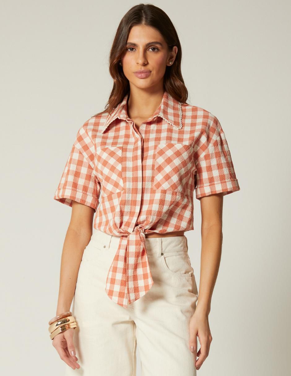 Top cuello camisero manga corta Top cuello camisero manga corta