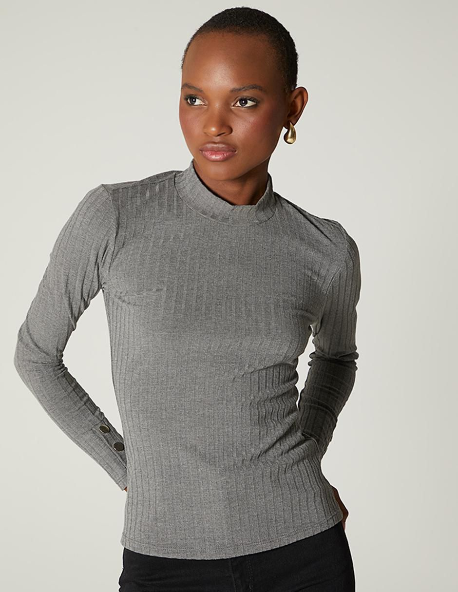 Playera manga larga cuello alto para mujer