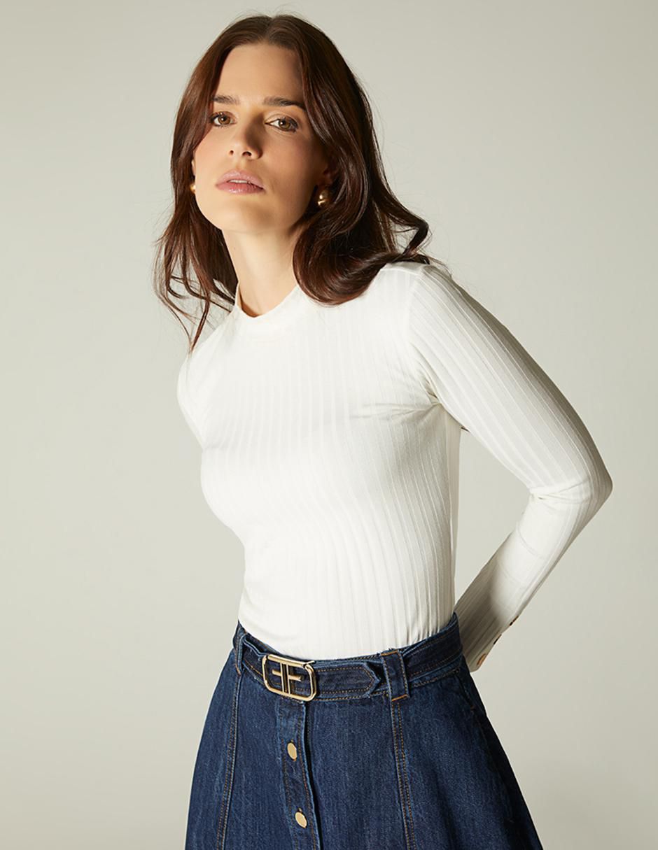Playera manga larga cuello alto para mujer