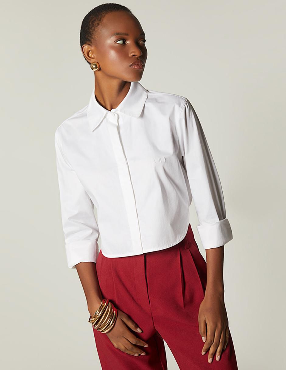 Top cuello camisero manga larga