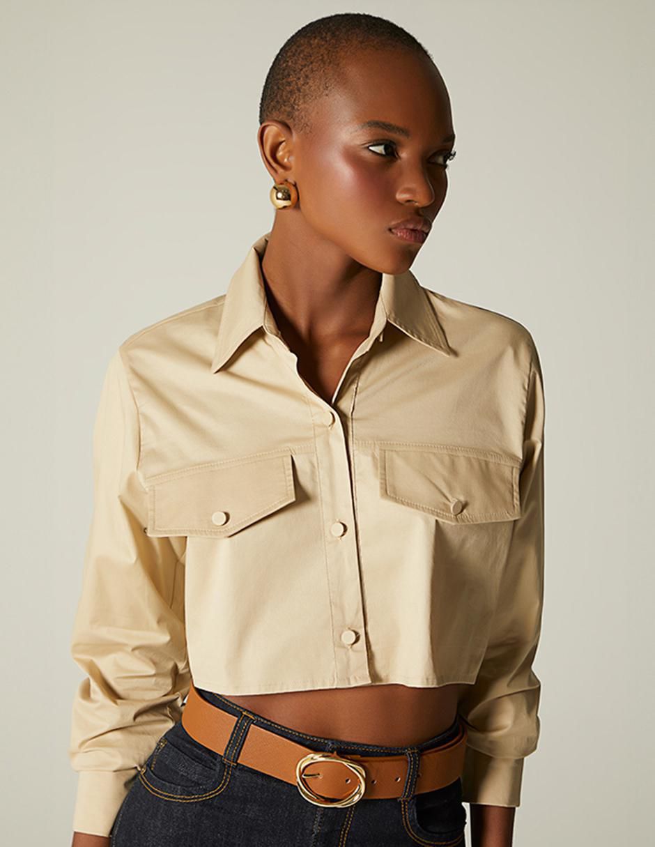 Top cuello camisero manga larga