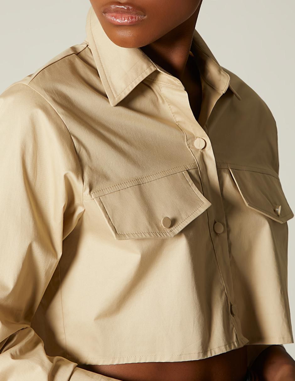 Top cuello camisero manga larga