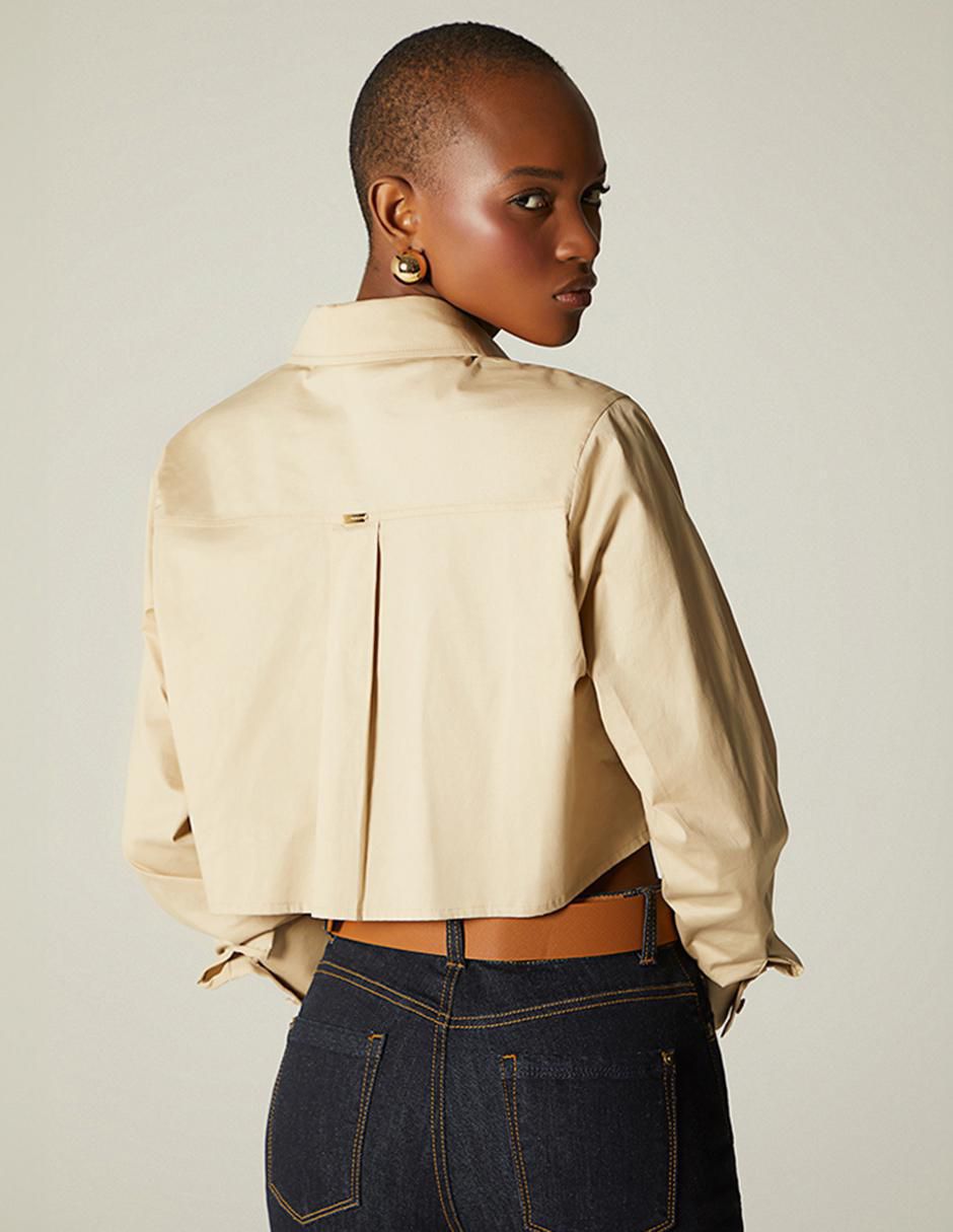 Top cuello camisero manga larga