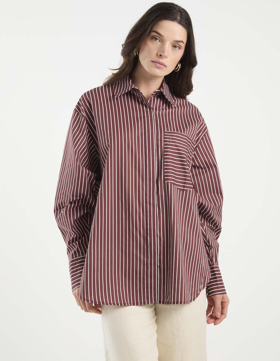Camisa de algodón manga larga para mujer