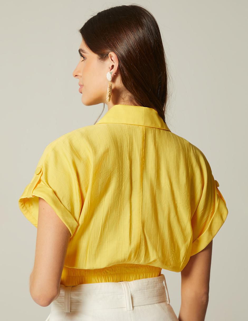 Top cuello camisero escote V manga corta 3