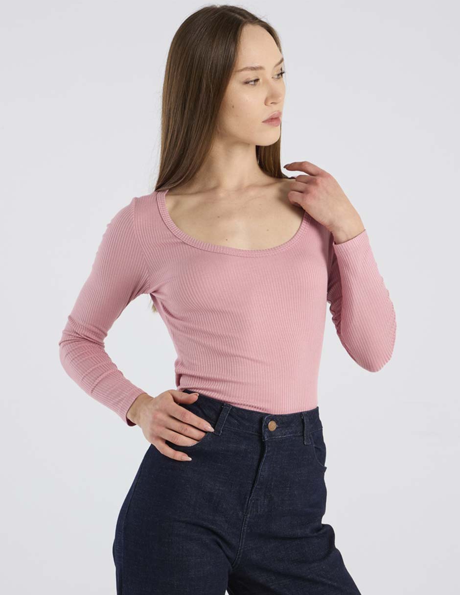 Playera manga larga cuello redondo para mujer 1