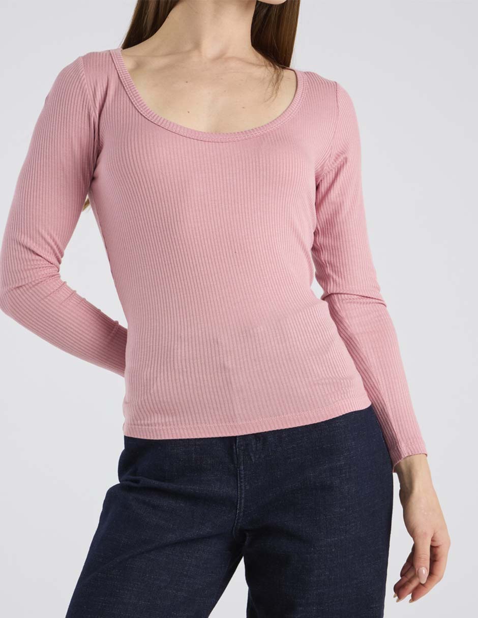 Playera manga larga cuello redondo para mujer 5
