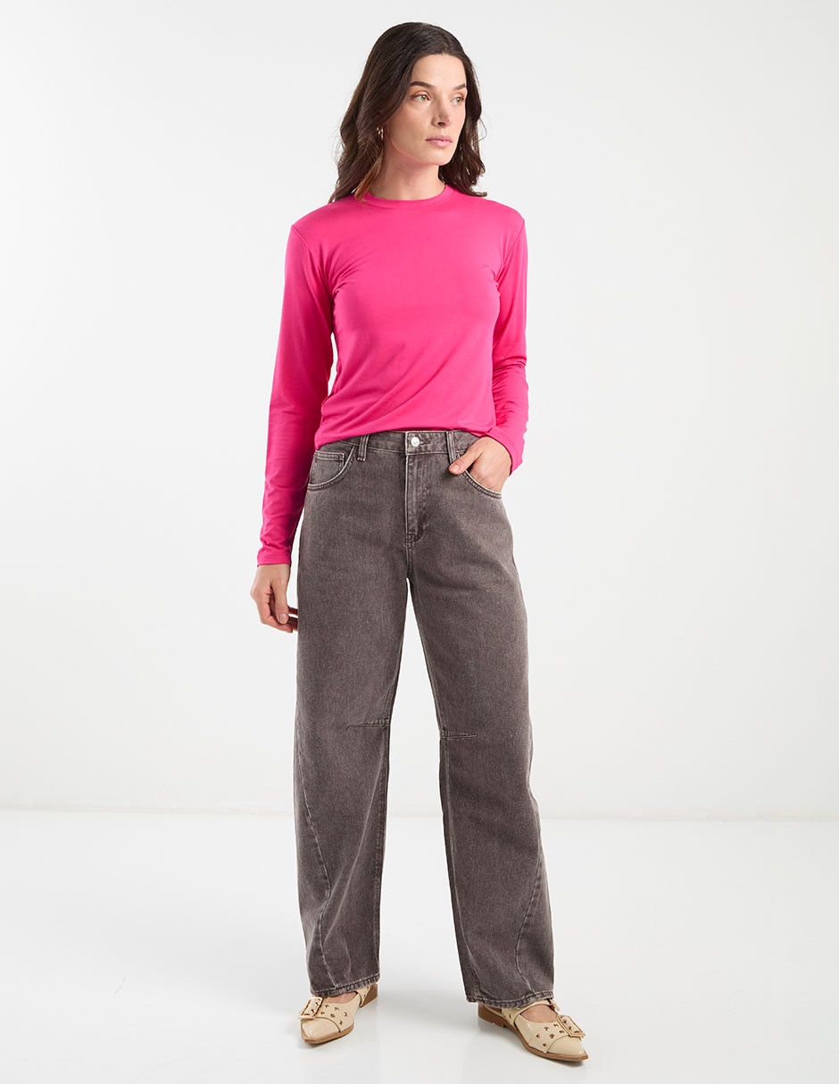 Jeans amplio cintura media para mujer 3
